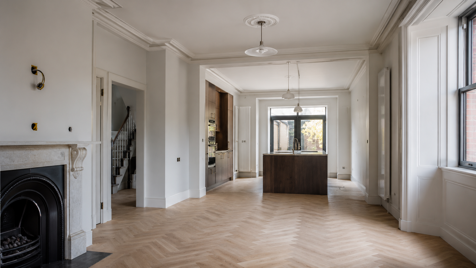 Completed open plan home renovation in Dublin with connected kitchen dining and living space