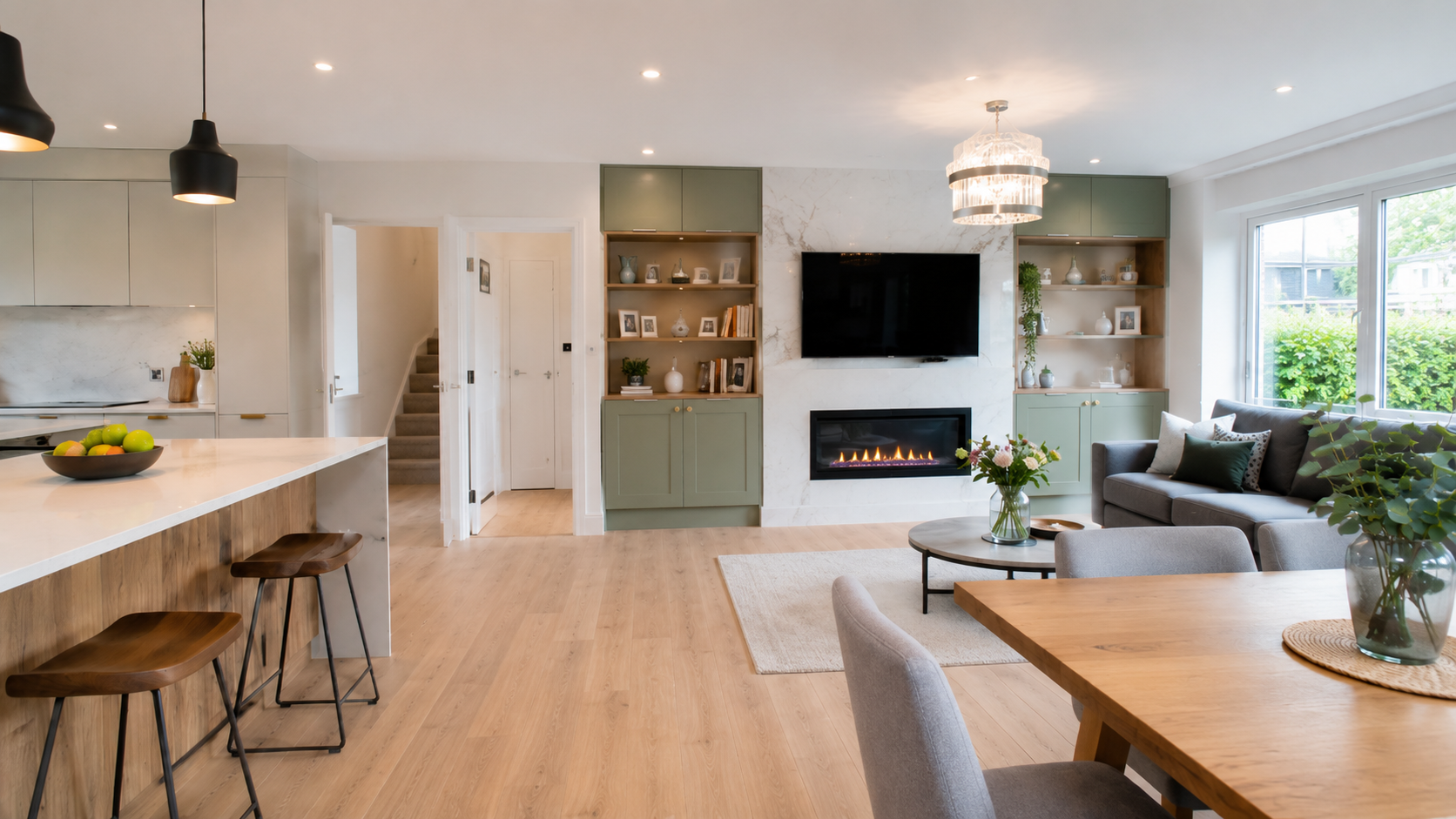 Ground floor layout reconfiguration in a Dublin home with internal walls opened and rooms connected