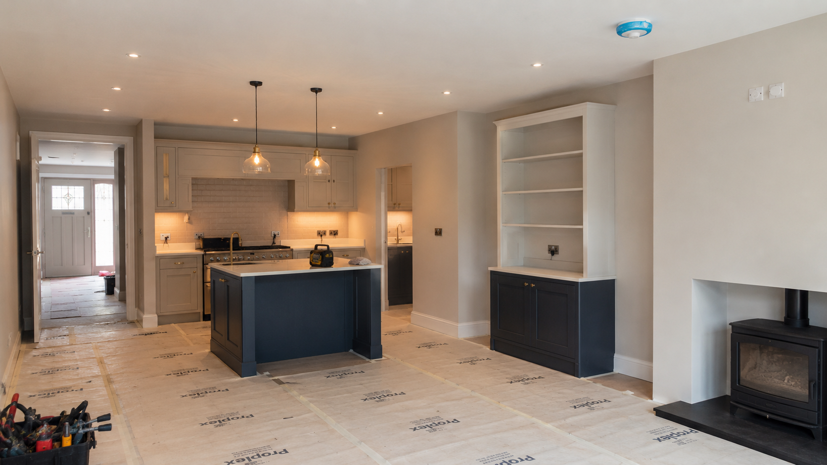Live-in renovation dust barrier and protected access route in a Dublin home
