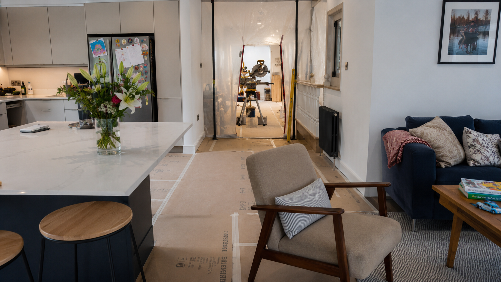 Occupied home renovation in Dublin with protected living areas and an active work zone