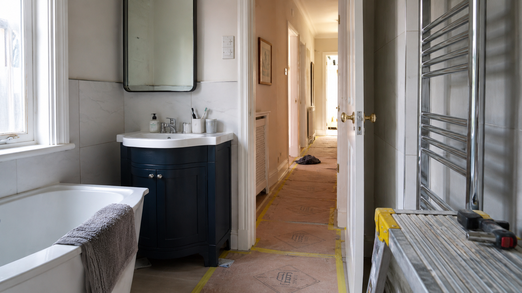 Renovation dust management in Dublin with an air scrubber vacuum and tool storage