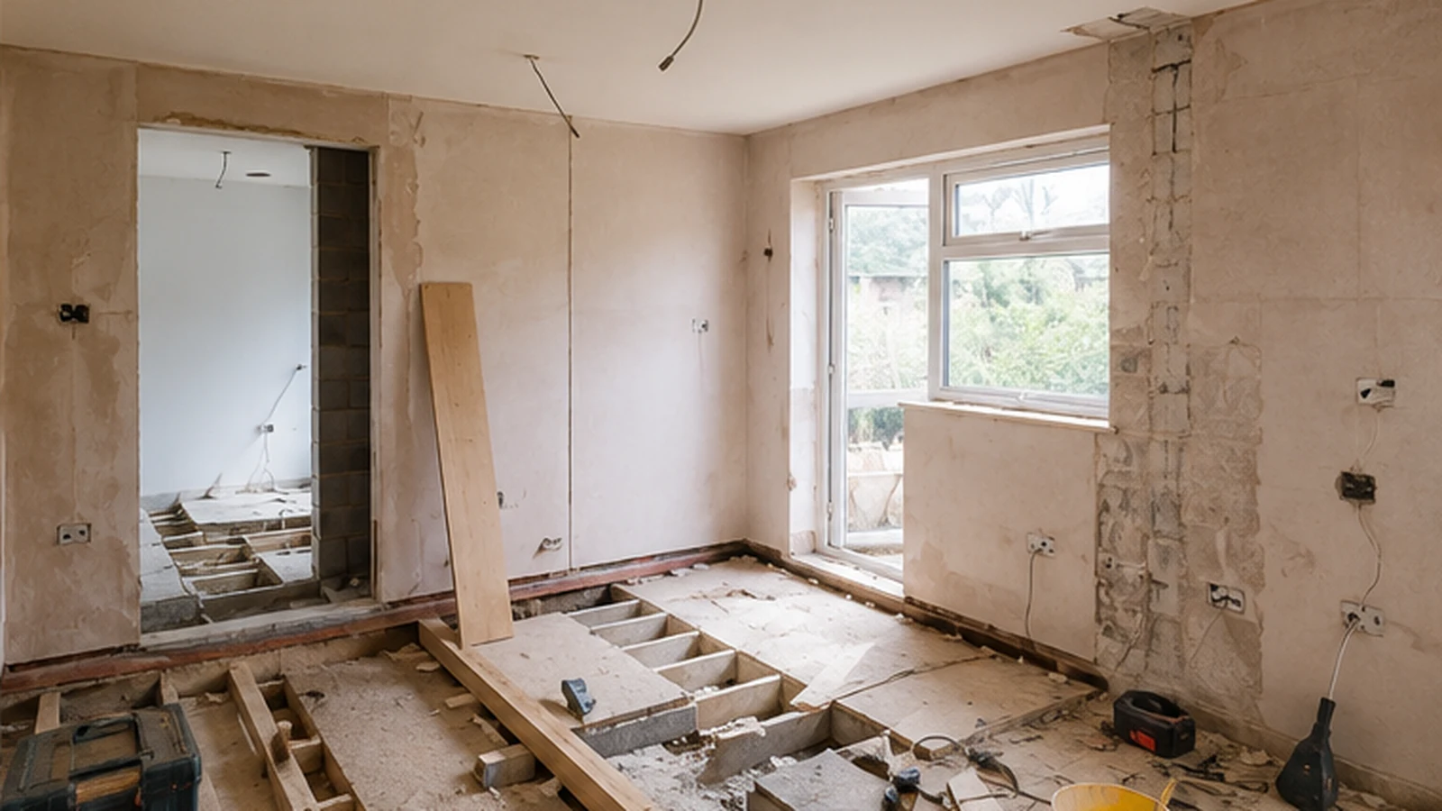 Unfinished house renovation in Dublin after building work stopped before completion